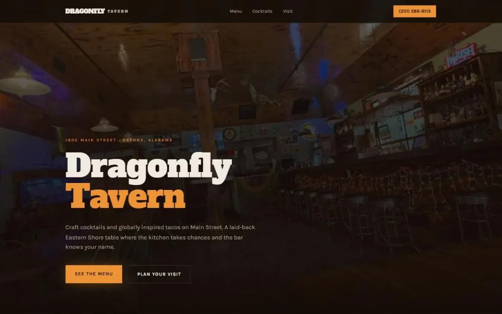 Dragonfly Tavern homepage — tacos and cocktails in Daphne, Alabama