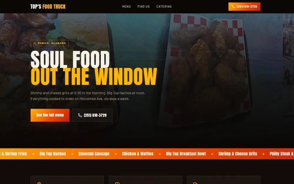 Top’s Food Truck homepage — soul food in Mobile, Alabama